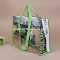 La tela reutilizable promocional de la bolsa de asas de las compras 80gsm de la impresión de encargo tejió con la laminación